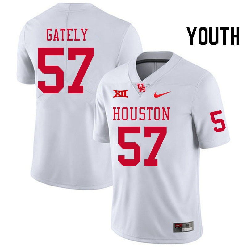 Youth #57 Gavin Gately Houston Cougars Big 12 XII College Football Jerseys Stitched-White - Click Image to Close